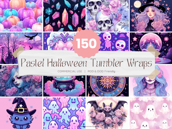 150 Pastel Halloween Tumbler Wrap Bundle: Graphics & Backgrounds