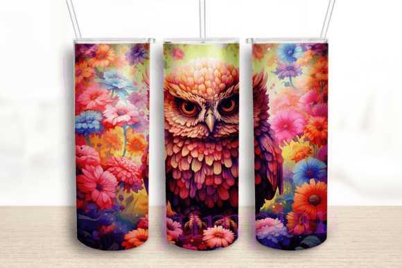 Baby Owl with Colorful Flowers Tumbler: Graphics & Crafts Asset Review