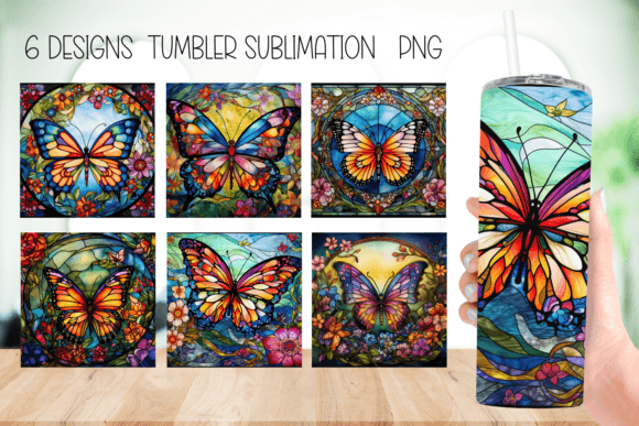 Butterfly Stain Glass Tumbler Designs: Graphics for Crafts & Branding