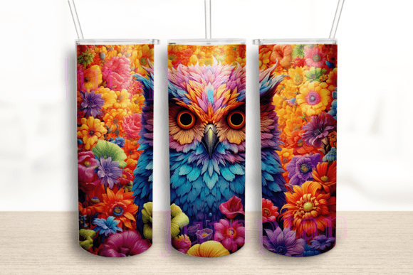 Cartoon Flowers Owl Tumbler Graphics for Crafts