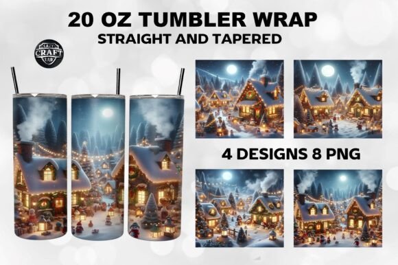Christmas Village Tumbler Wrap 20oz PNG Graphics