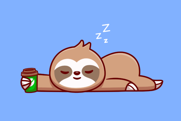 Cute Sloth with Coffee Cup Cartoon Graphics & Illustrations