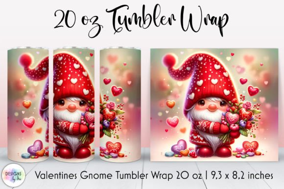 Cute Valentines Gnome Tumbler Wrap PNG: Graphics for Tumbler Wraps