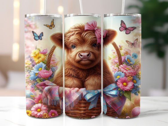Easter Highland Cow Tumbler Wrap Graphics