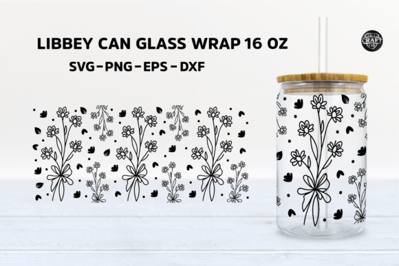 Floral 16oz Libbey Can Glass Wrap SVG: Graphics for Tumbler Wraps