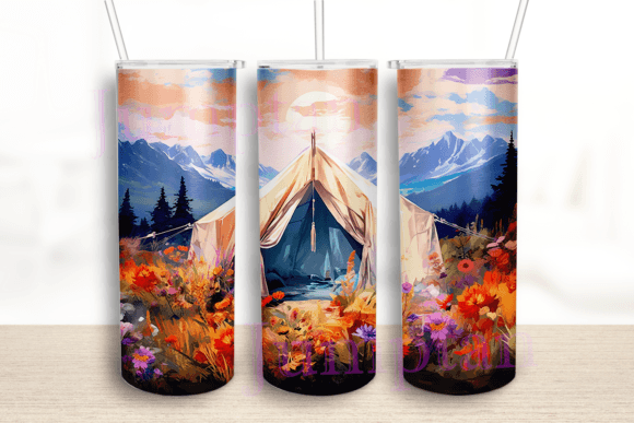 Floral Camping Tent Tumbler Wrap