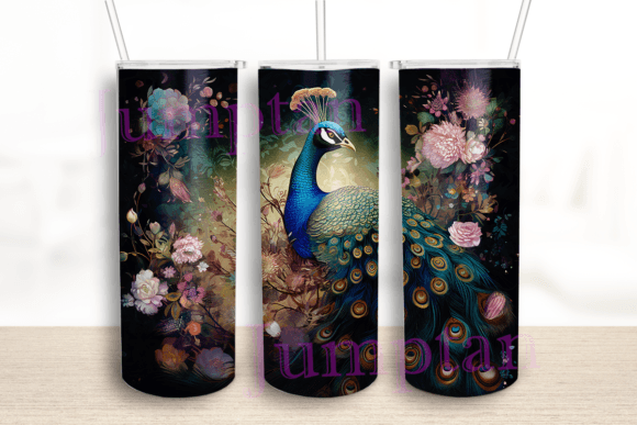 Galaxy Flower Peacock Tumbler Graphics for Crafts