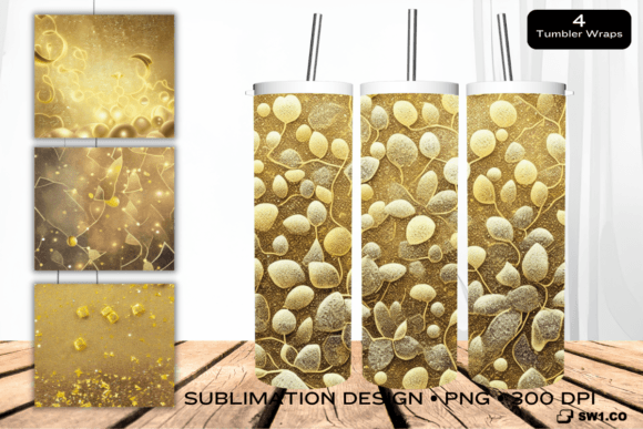 Gold Glitter Tumbler Wrap PNG: Graphics for Crafts & Branding