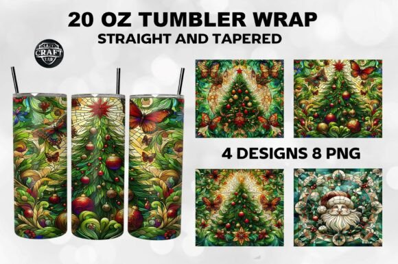 Green Stained Glass Christmas Tumbler Graphics