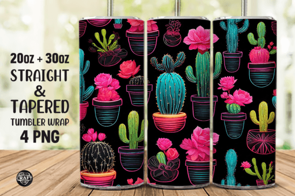 Neon Cactus Tumbler Wrap 20oz Graphics
