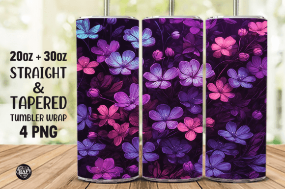 Purple Flowers Tumbler Wrap 20oz Skinny Graphics