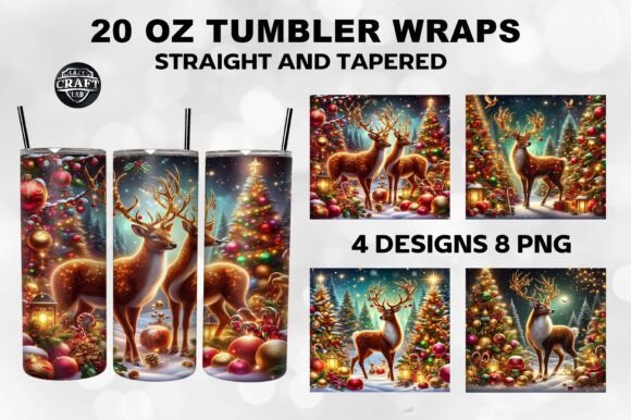 Reindeer Skinny 20oz Tumbler Wrap PNG Graphics