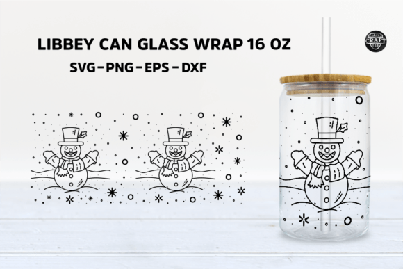 Snowman Christmas Libbey Can Glass SVG: Graphics for Tumbler Wraps