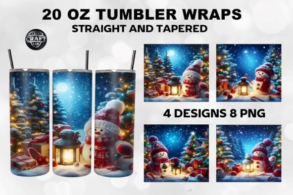 Snowman Christmas Tumbler Wrap 20oz PNG Graphics