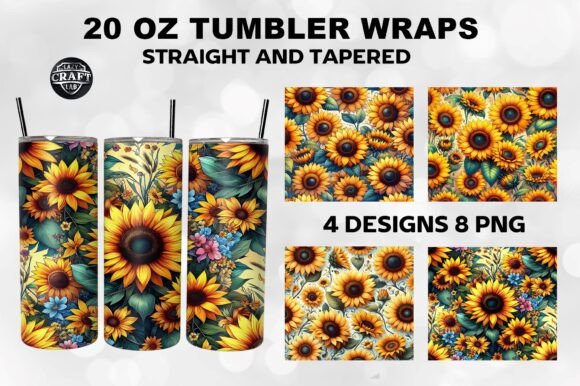 Sunflowers Skinny 20oz Tumbler Wrap PNG