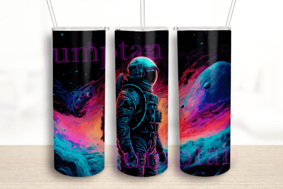 Surreal Astronaut Neon Tumbler Design