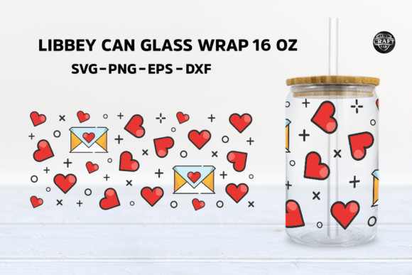 Valentine’s Day Can Glass SVG 16oz Full: Graphics for Tumbler Wraps