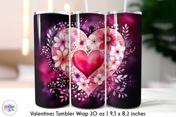 Valentines Heart with Flowers Tumbler Graphics