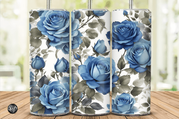 Watercolor Blue Roses Tumbler Wrap Graphics