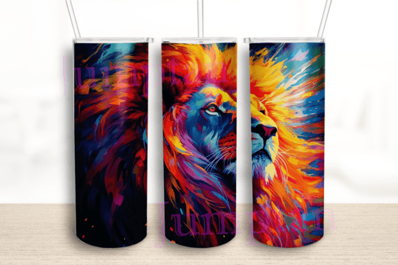 Watercolor Cartoon Lion Tumbler Graphics for Crafts